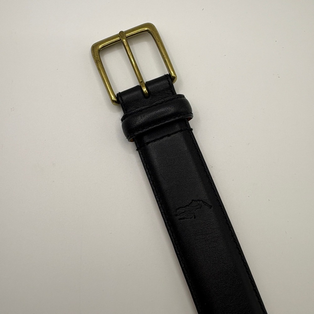 Polo Ralph Lauren Mens Black Italian Leather Belt Brass Buckle Size 36 90